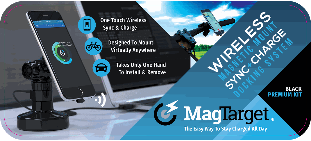 Introducing MagTarget's magnetic wireless mounting solution: sync and charge with ease. Experience the effortless way to stay powered throughout the day.