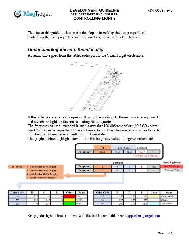 484-0003 - GUIDELINE, CONTROLLING LIGHTS ON VISUALTARGET ENCLOSURES